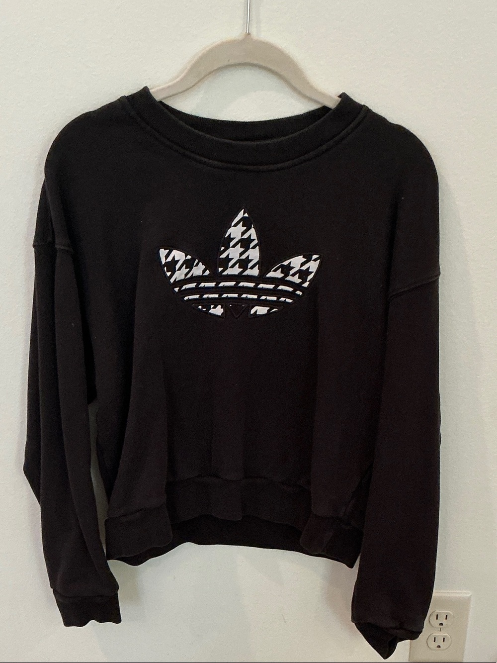 adidas Italian Black Crewneck Sweatshirt with Houndstooth Trefoil